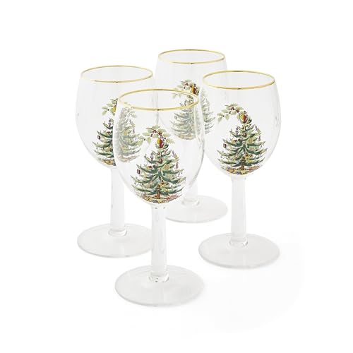Spode Weihnachtsbaum-Weinkelche mit Goldrand, 4er-Set (Christmas Tree,4 Count (Pack of 1)) von Spode