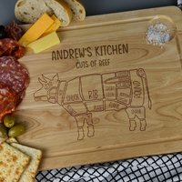 Personalisierte Rinderschnitte Großes Holz Fleisch Schneidebrett 400x300mm Kuh Rippen Schaft Salz Sonntagsbraten Brett Steak von SpokenGifts