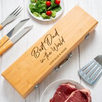 Personalisiertes Best Dad in The World Holz-Grill-Werkzeug-Set Geschenke Ideen Für Grill Vatertag Geburtstag Weihnachtswerkzeuge Gabel Zange Spachtel von SpokenGifts