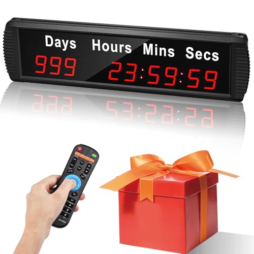 Spolehli Tage Countdown Uhr 1.8"" Jahres Countdown Uhren bis zu 999 Tage mit Stunden Minuten Sekunden für Ruhestand Weihnachten Hochzeit, Fernbedienung LED Countdown/Timing Up Timer Wanduhr von Spolehli
