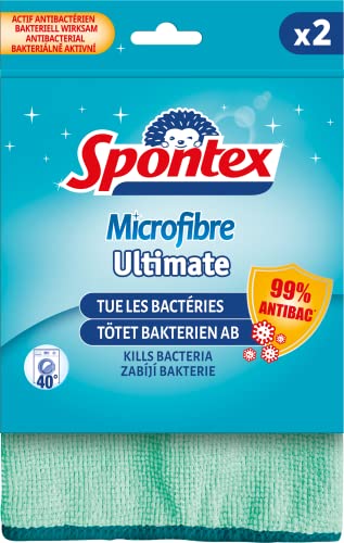 SPONTEX - Mikrofaser Ultimate – 2 Reinigungstücher – entfernt 99% der aufgenommenen Bakterien von Spontex