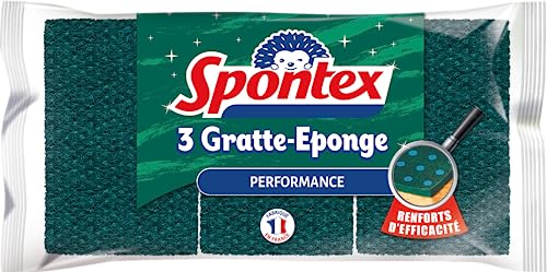 SPONTEX - Performance Schwammschaber - 3 grüne Scheuerschwämme mit Effektivitätsverstärkung von Spontex
