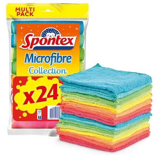SPONTEX - Set mit 24 Mikrofasertüchern aus der Kollektion – Mehrzwecktücher – entfernt 99% der Bakterien – 30 x 30 cm von Spontex