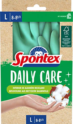 Spontex Daily Care Haushaltshandschuhe aus 100% FSC-zertifiziertem Latex, mit Innenfutter aus recycelter Baumwolle, für alle Putz- und Pflegearbeiten, 1 Paar, Größe L (8-8,5), Mint von Spontex