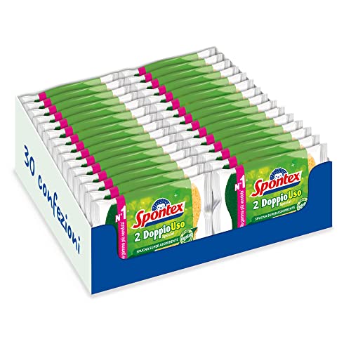 Spontex Double use Special x2 Pflanzenschwamm aus natürlicher Zellulose, Schwamm für Geschirr und Geschirr, Karton mit 30 Packungen von Spontex