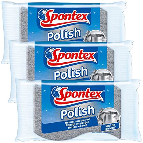 Spontex Edelstahl-Putzer - Edelstahlreiniger - reinigt und poliert - ideal für Edelstahltöpfe und Oberflächen (3er) von Spontex