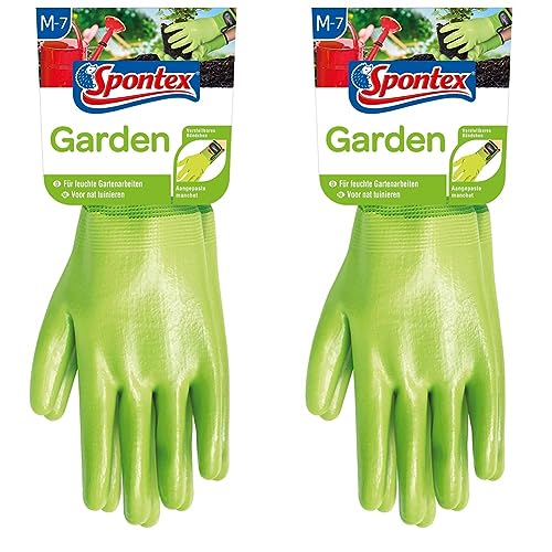 Spontex Garden, vielseitige Gartenhandschuhe für feuchte Gartenarbeiten, verstellbares Bündchen - 1 Paar, Gr. M, Grün (Packung mit 2) von Spontex
