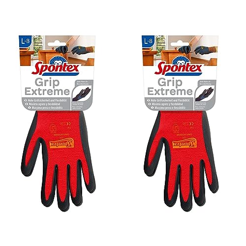 Spontex Grip Extreme Arbeitshandschuhe mit Nitrilbeschäumung, nach EN 388, leicht, flexibel, Farbe nicht frei wählbar, Größe L, 1 Paar (Packung mit 2) von Spontex