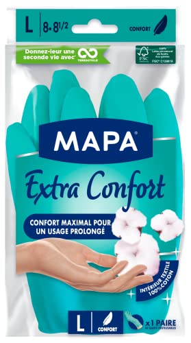 Spontex MAPA - Extra Komfort – Haushaltshandschuhe aus Latex, Textilfutter aus 100% Baumwolle – bequem und robust für einen längeren Gebrauch – 1 Paar – Größe L Spontex MAPA - Extra Komfort – Haushaltshandschuhe aus Latex, Textilfutter aus 100% Baumwolle – bequem und robust für einen längeren Gebrauch – 1 Paar – Größe L von Spontex