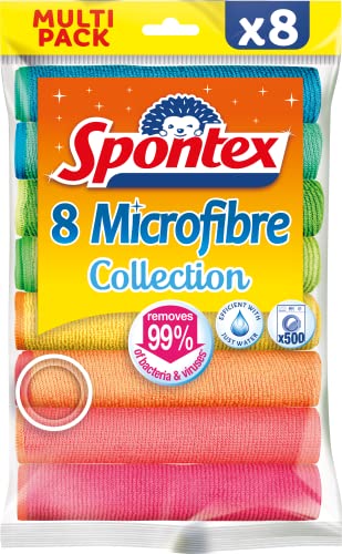 Spontex Mikrofaser Allzwecktücher 8er - Bunte Mikrofasertücher für viele Einsatzgebiete im Vorteilspack (1 x 8 Tücher) von Spontex