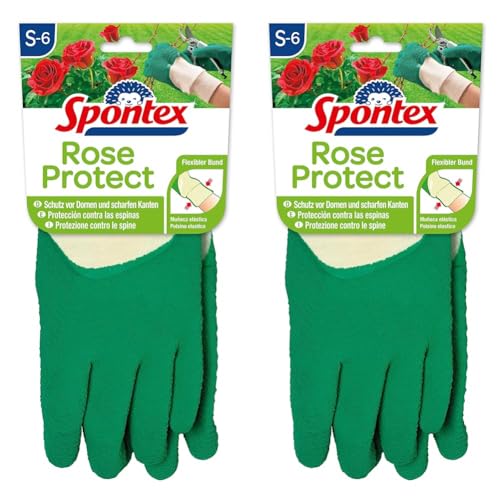 Spontex Rose Protect Gartenhandschuhe, extra robust für Dornen und Hecken, mit Naturlatexbeschichtung, Größe S, 1 Paar (Packung mit 2) von Spontex