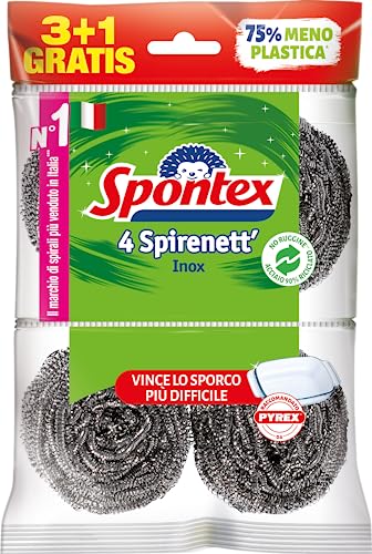 Spontex Spirenett' 3+1, Stahl-Schnitzel zur Entfernung von hartnäckigsten Schmutz von Töpfen, Geschirr und Gittern, 4 Stück von Spontex