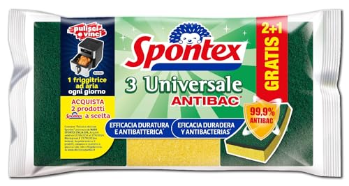 Spontex Universal, antibakteriell, 2+1, Schleifschwamm aus Polyurethan, mit antibakteriellem Mittel auf der Faser von Spontex