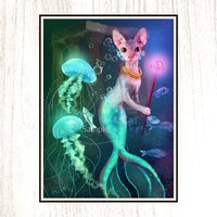 Sphynx Katze Fantasy Kunstdruck von SpookittyCute