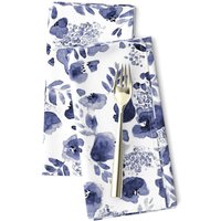 2Er-Set Servietten Blumen - Blumendruck Indigo Marine Von Mjmstudio Stoffservietten Aquarell Weiß Spoonflower von SpoonflowerHome