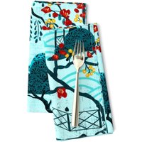 2Er-Set Servietten Mit Pfauenapfel - Blue Shade Chinoiserie Von Beainessdesign Asian Teal Stoffservietten Spoonflower von SpoonflowerHome