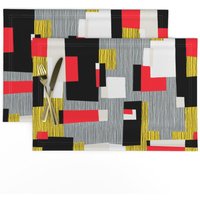 Abstrakte Tischsets 2Er Set - Mid Century Modern Geometrisch Gelb Rot Schwarz Stoff Jive-Blocks By Elizabeth_Hale_Design Abstrakte Tischsets 2Er Set - Mid Century Modern Geometrisch Gelb Rot Schwarz Stoff Jive-Blocks By Elizabeth_Hale_Design von SpoonflowerHome