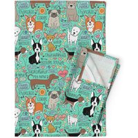 Aqua Dog Decor Geschirrtücher | 2Er Set - Hunde Party in Grün Von Jaymehennel Dackel Chihuahua Leinen Baumwolle Spoonflower von SpoonflowerHome