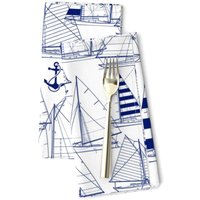 Blaues Segelboot-Servietten 2Er-Set - Nautical Anchor Indigo Und Weiße Stoffservietten Segelboote Navy Weiß Von Mirabelle_Print von SpoonflowerHome