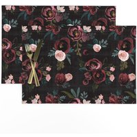 Blumen Tischset | 2Er Set - Madison Floral Von Crystal_Walen Vintage Kastanienbraun Pflaume Tiefrot Pfirsich Olive Stoff Tischsets Spoonflower von SpoonflowerHome