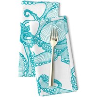 Kopffüßer Stoffservietten 2Er Set - Ozean Meerestiere Marine Türkise Oktopus Blau Weiß By Patricia_Braune von SpoonflowerHome