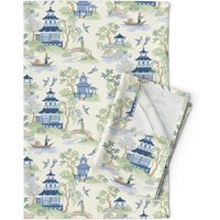 Chinoiserie Geschirrtücher | 2-Er Set - By Barbarapixton Pagode Asiatisch Inspirierte Toile Leinen Baumwolle Spoonflower von SpoonflowerHome