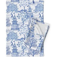 Chinoiserie Geschirrtücher | 2Er Set - Pagoda Forest Blues Von Danika_Herrick Blau Weiß Toile Leinen Baumwolle Spoonflower von SpoonflowerHome