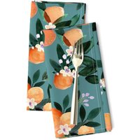 Citrus Blumen Stoffservietten | 2Er-Set - Liebe Clementine Teal Von Crystal_Walen Petrol Orange Mandarinen Spoonflower von SpoonflowerHome