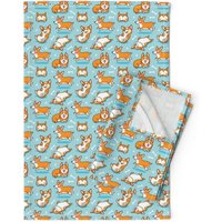 Corgis Geschirrtücher | 2Er Set - Von Penguinhouse Pembroke Welsh Mint Aqua Hundeleinen Baumwolle Spoonflower von SpoonflowerHome
