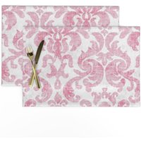 Damask Tischset 2Er Set - Vintage Inspirierte Ikat Home Decor Ombre Pink Floral Stoff Tischsets Worn Himbeere Von Willowlanetextiles von SpoonflowerHome