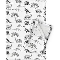 Dinosaurier Geschirrtücher | 2Er Set - Museumstiere Von Bohobear Skelett Tierknochen Schwarz-Weiße Leinen Baumwolle Spoonflower von SpoonflowerHome