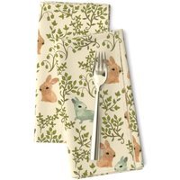Ditzy Bunnies Dinner Servietten 2Er Set - Süße Oster Blätter Pflanzen Blumen Wiese Stoffservietten Rabbits in The Meadow Von Cecolliamok von SpoonflowerHome