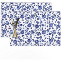 Einfache Blaue Blumen Tischsets | 2Er-Set - Fleurs De Provence Von Peacoquettedesigns Traditionelle Vintage Stoff-Tischsets Spoonflower von SpoonflowerHome