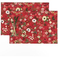 Festliche Florale Tischsets | 2Er-Set - Vintage Rote Blumen Von Twodreamsshop Weihnachts Spoonflower von SpoonflowerHome