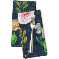 Florale Tafeln | 2Er-Set - Jane Navy Von Nouveau_Bohemian Sommer Daisy Marine Blau Blumen Rose Vintage Stoffservietten Spoonflower von SpoonflowerHome
