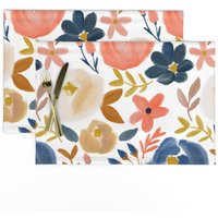Florale Tischsets 2Er Set - Aquarell Frühling Herbst Wohnkultur Bloom Stoff November's Floral Large Scale Von Smallcentury von SpoonflowerHome
