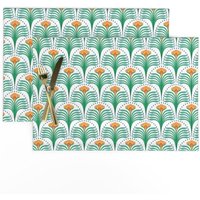 Florales Tischset | 2Er Set - Art Deco Blume in Orange-Grünen Blättern Von Earthnut_Apiary 1920Er Jahre Orange-Grünes Stoff-Tischset Spoonflower von SpoonflowerHome