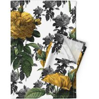 Gelbe Geschirrtücher | 2Er-Set - Redoute' Roses Gelb Large Von Peacoquettedesigns Blumen Florale Leinen Baumwolle Spoonflower von SpoonflowerHome