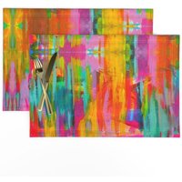 Helle Abstrakte Tischsets | 2Er Set - Double Neon Abstrakt Von Edle_Beast Streifen Regenbogen Bunt Stoff Spoonflower von SpoonflowerHome