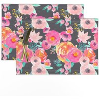Helle Rosa Blumen Tischsets | 2Er-Set - Indy Bloom Blush Grey Von Indybloomdesign Wasserfarben Rosen Stoff Spoonflower von SpoonflowerHome