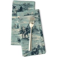 Hunde Abendessen Servietten 2Er Set - Toile Handgezeichnete Tier Waldbaum Stoffservietten Labrador in Enten Ei Blau Und Petrol Von Gartmanstudio von SpoonflowerHome