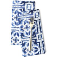 Indigo Quatrefoil Stoffservietten 2Er Set - Blaue Fliesen Marrakesch Kobalt Blau Klee Von Michellematis von SpoonflowerHome