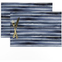 Indigo Stripe Tischset | 2Er Set - Watercolor Blues Von Crystal_Walen Blaues Wasserfarben Stoff Spoonflower von SpoonflowerHome