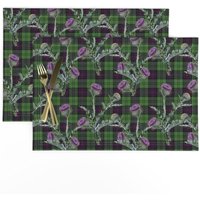 Karierte Distel Tischsets 2Er Set - Grün Und Lila Schottenkaro Tartan Wildblumen Stoff Feochadan By Lilyoake von SpoonflowerHome