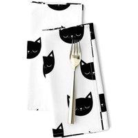 Katze Abendessen Servietten 2Er Set - Schwarzweiße Kätzchen Kopf Tier Haustier Mädchen Kinderzimmer Monochrome Stoffservietten Kitties By Kimsa von SpoonflowerHome