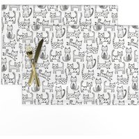 Katzen Tischset 2Er Set - Tiere Kätzchen Monochrome Kinder Spielzimmer Umrisse Stoff Tischsets Mit Streifen Schwarz Weiß By Caja_Design Katzen Tischset 2Er Set - Tiere Kätzchen Monochrome Kinder Spielzimmer Umrisse Stoff Tischsets Mit Streifen Schwarz Weiß By Caja_Design von SpoonflowerHome