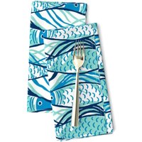 Maritimes Abendessen Servietten 2Er-Set - Strandhaus Küstenstrand Sommer Moderne Ogee Ocean Stoffservietten One Fish Aqua Von Elizabeth_Hale_Design von SpoonflowerHome