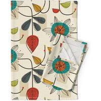 Mid Century Geschirrtücher | 2Er-Set - 1950's Mod Von Patternanddesign Retro Floral Leinen Baumwolle Spoonflower von SpoonflowerHome