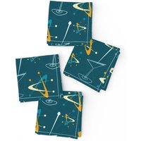 Mid Century Modern Cocktail Servietten | 4Er Set - Blaue Und Orange Cocktails Von Dachhund_Designs Atomic Retro Stoffservietten Spoonflower von SpoonflowerHome