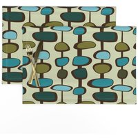 Mid Century Modern Tischsets 2Er Set - Vintage Retro Geometrisch 1950Er Jahre Blau Stoff Kugeln Teal Von Studiofibonacci von SpoonflowerHome